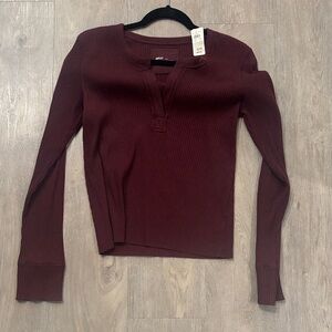 Aerie Maroon Ribbed Long Sleeve Top nwt